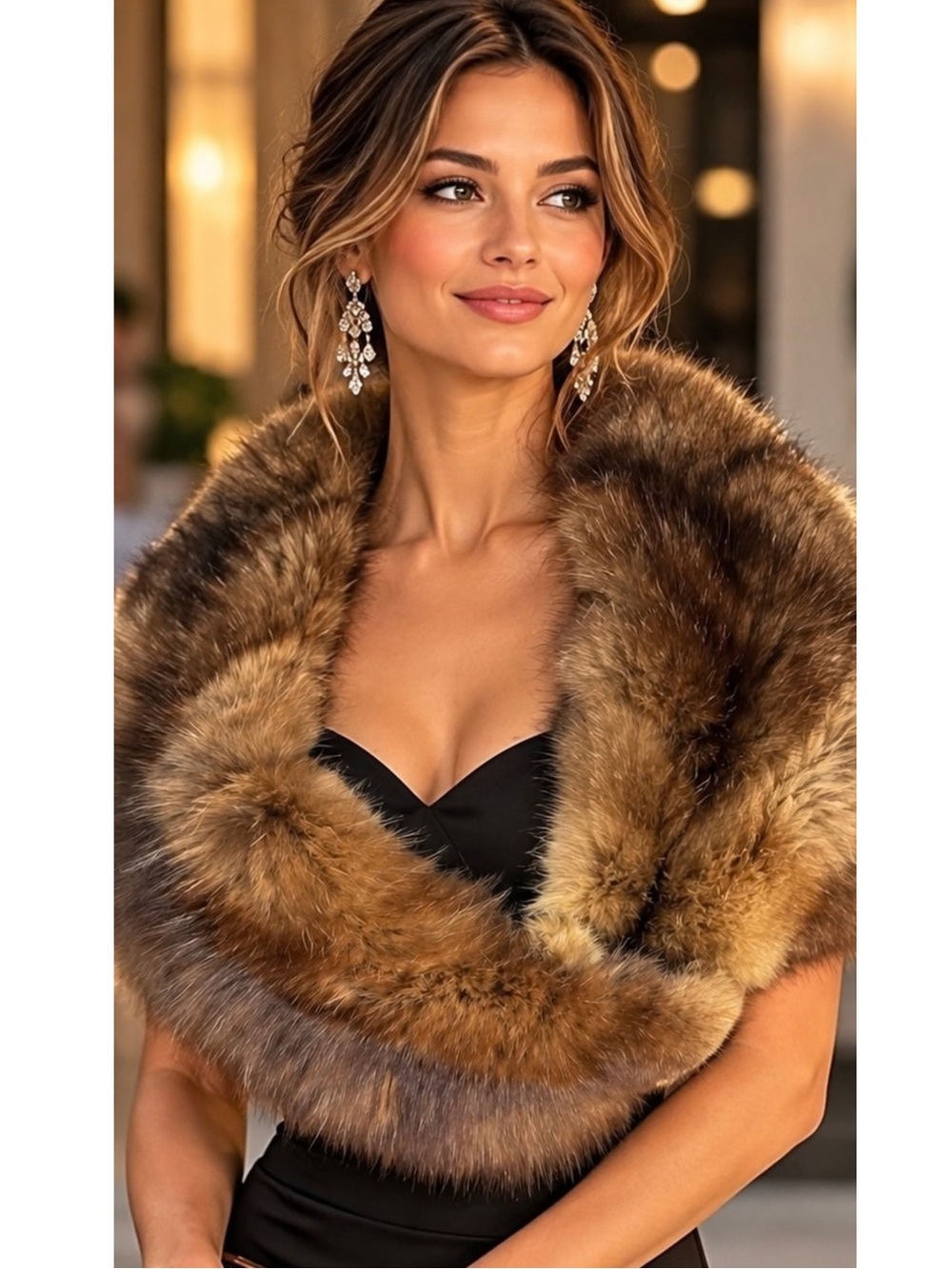 Vintage Genuine Fur Wrap Scarf Double Strand Twisted Neck Brown Velvet Backed